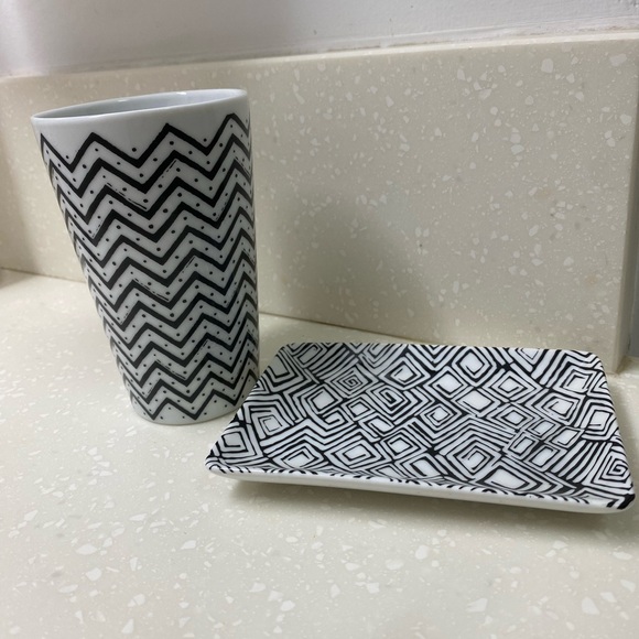 West Elm Other - West Elm Black and White Geometric Small Cup and Plate Set